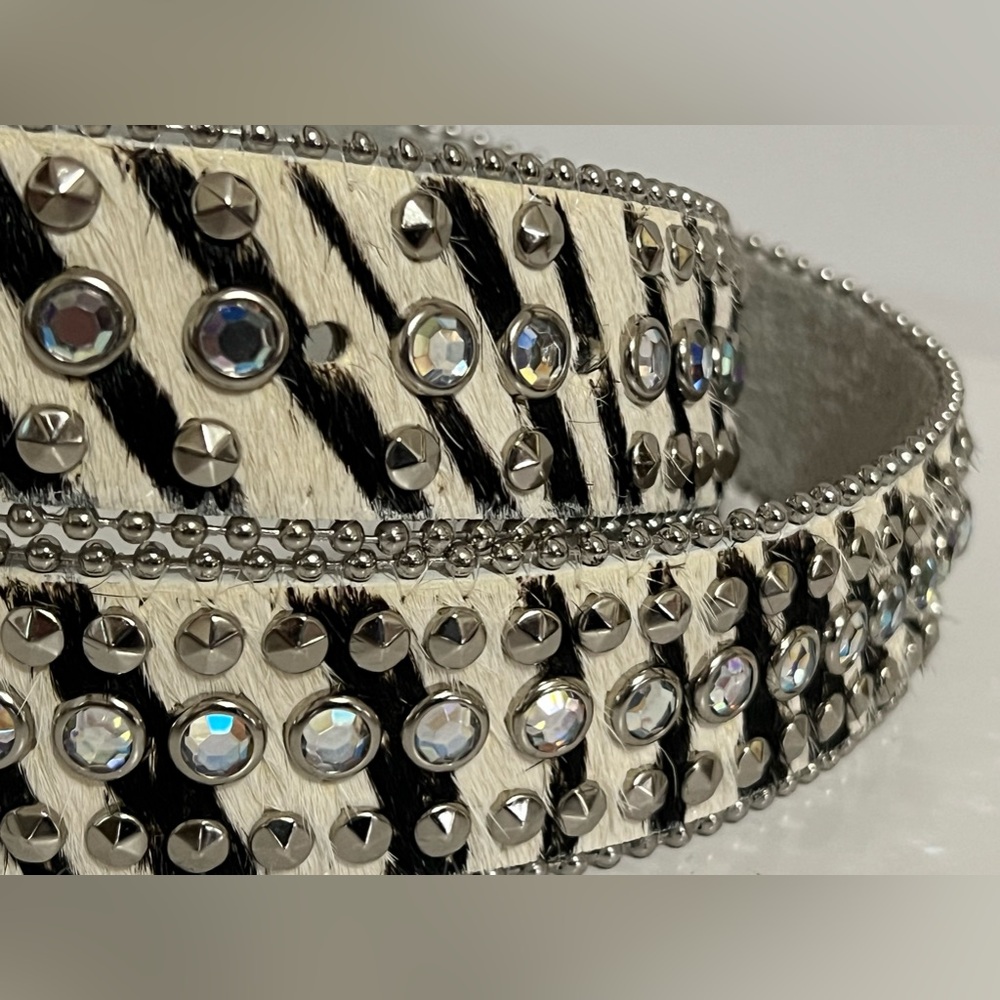 Nocona | Zebra Stripe Horse Hair and Rhinestone Belt - Picture 9 of 11
